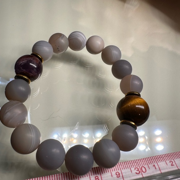 AGATE BANDED + TIGERS EYE + SUPER SEVEN  STONES BRACELET Size 7” - Picture 11 of 12